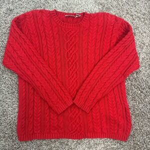 Vintage Womens Cable-Knit Red Sweater 100% Cotton Preppy Sz Large